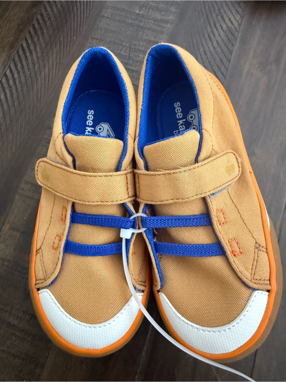 Kids Canvas Sneakers in Tan and Blue - See Kai Run